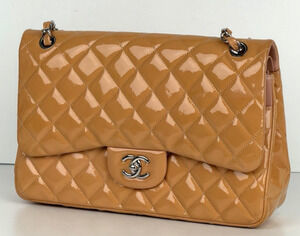 Chanel Classic Double Flap Jumbo Bag in Shiny Orange Patent Leather 2011 D1
